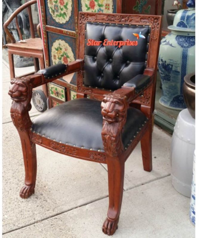 Solid Mahogany Lion Head Arm Bedroom Chair BDCH-060