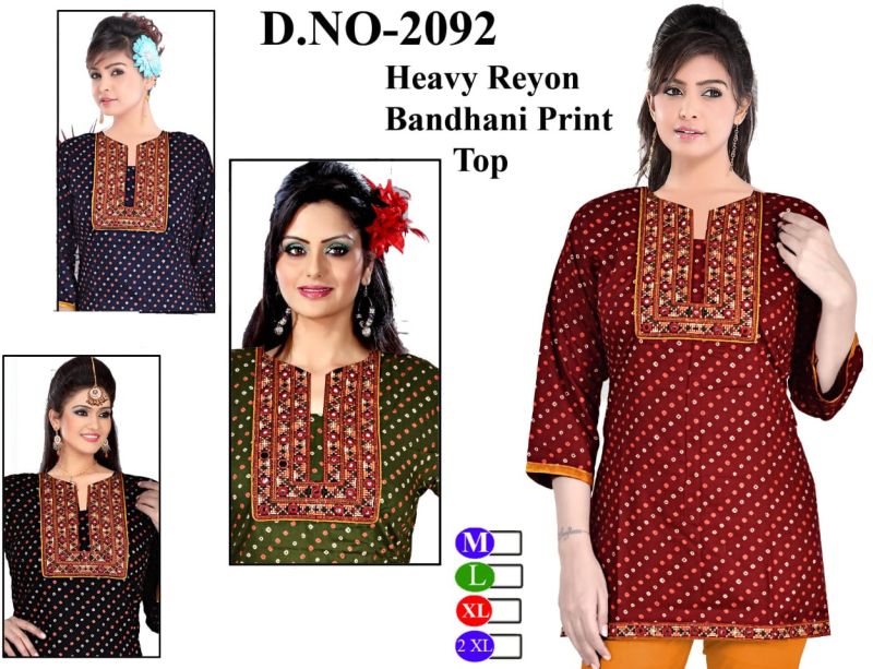 Ladies Rayon 3/4th Sleeve Short Kurti