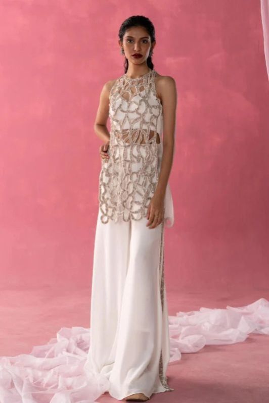 Ivory Sequins Sharara Set for Women