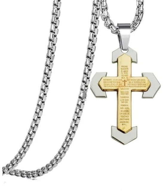 Bible Prayer Cross Mens Necklace