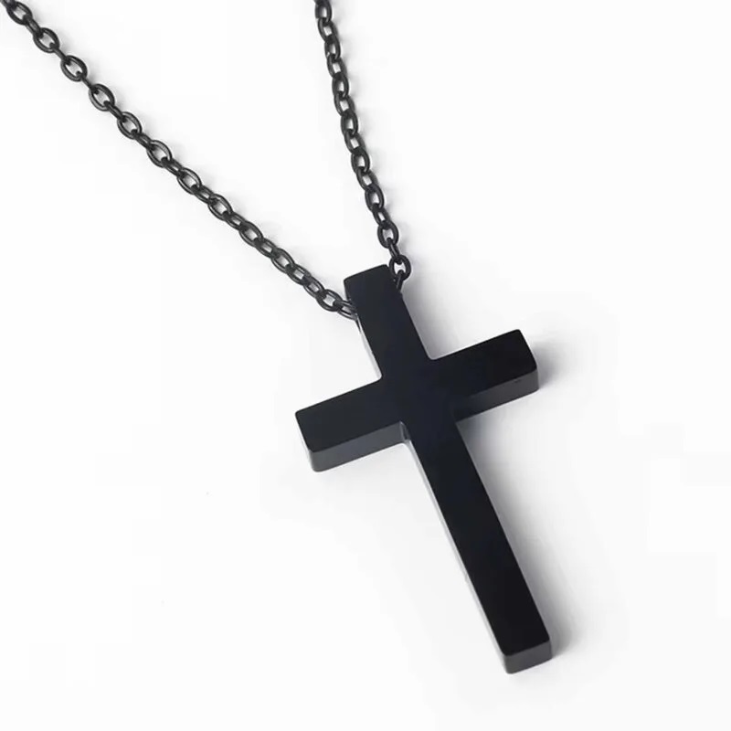 Black Cross Mens Necklace