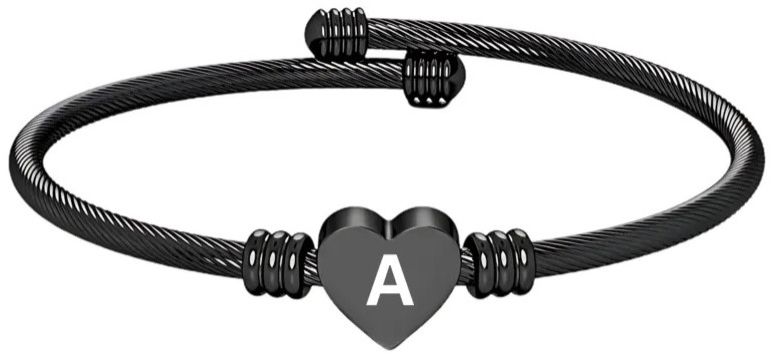 Black Elegant Alphabet a Womens Kada