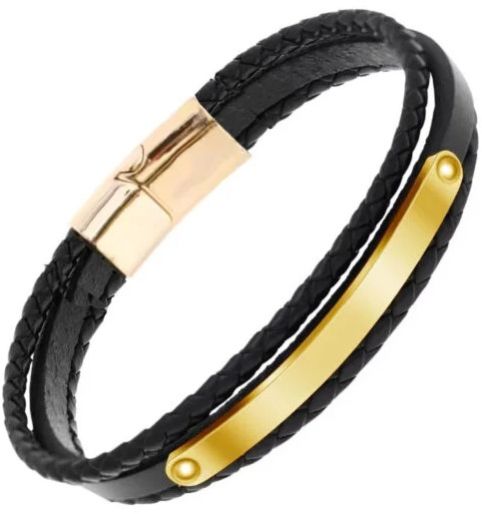 Multi Layer Gold Mens Leather Bracelet