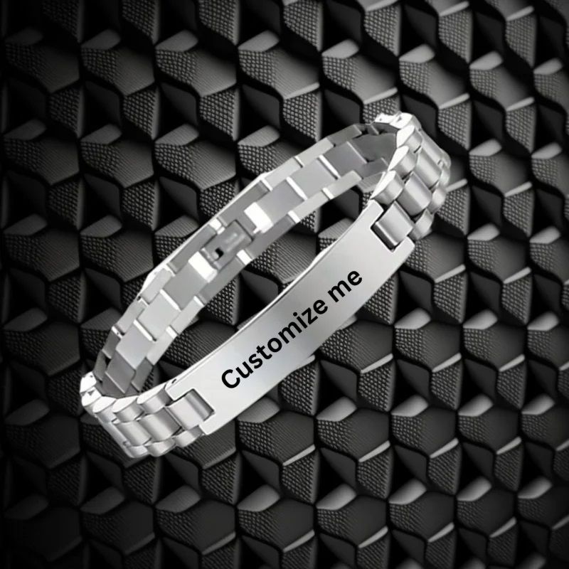 Personalised Watch Strap Mens Silver Bracelet