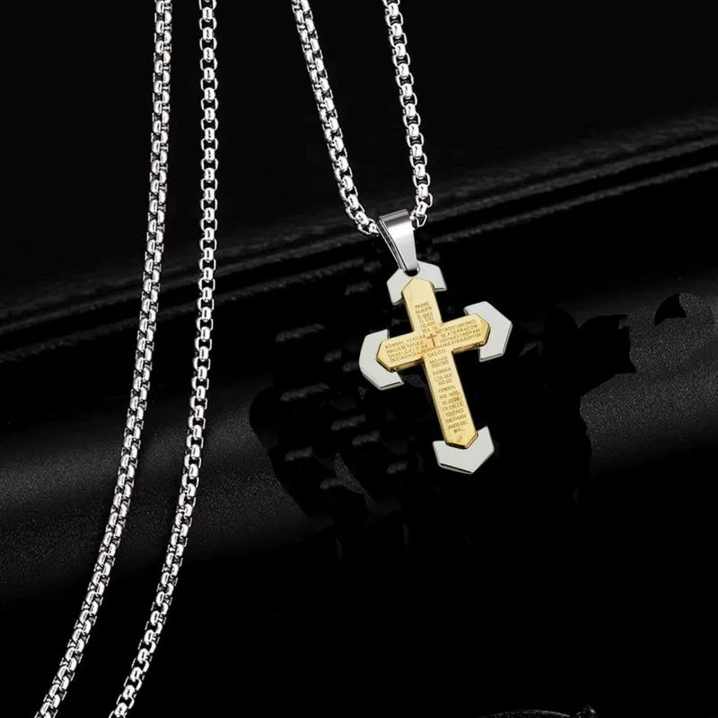 Bible Prayer Cross Mens Necklace