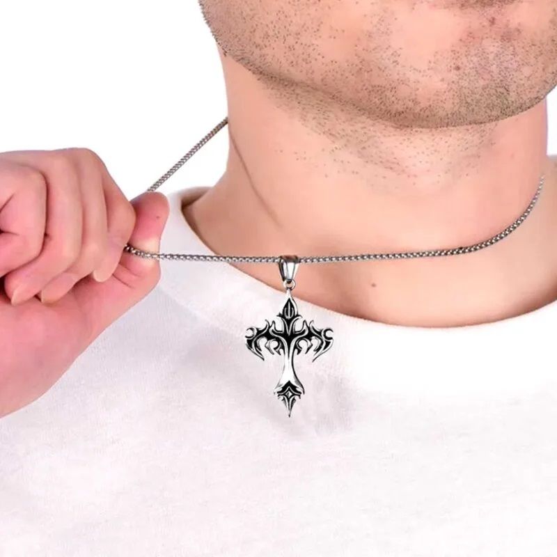 Flame Cross Mens Pendant