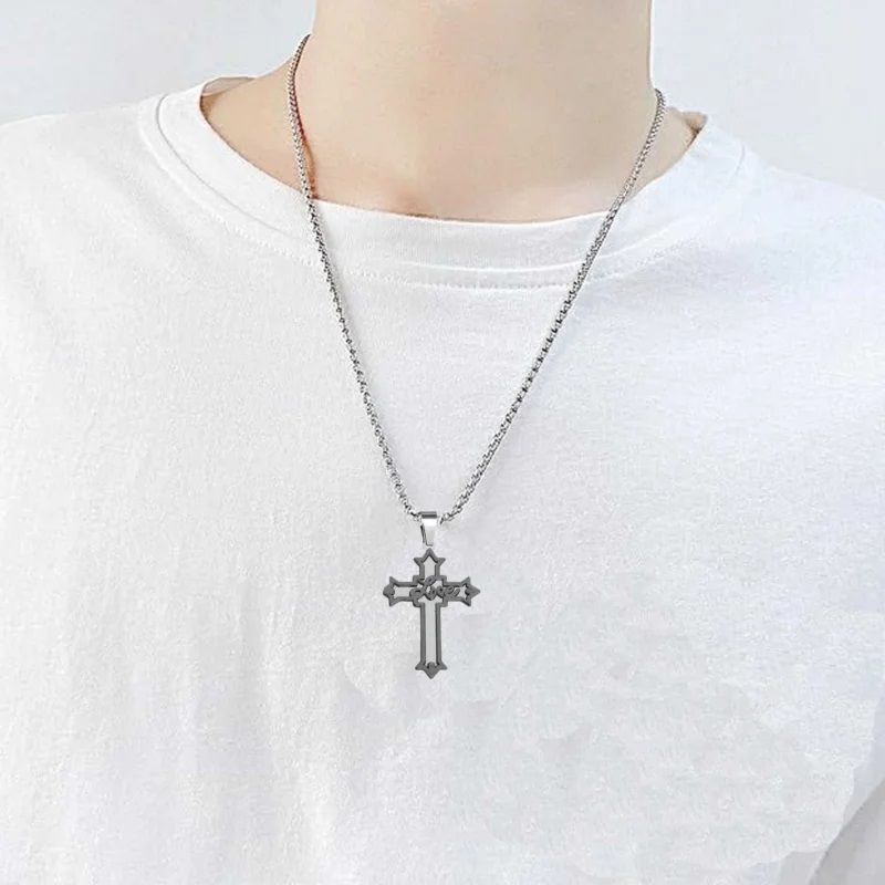 Jesus Christ Cross Mens Necklace