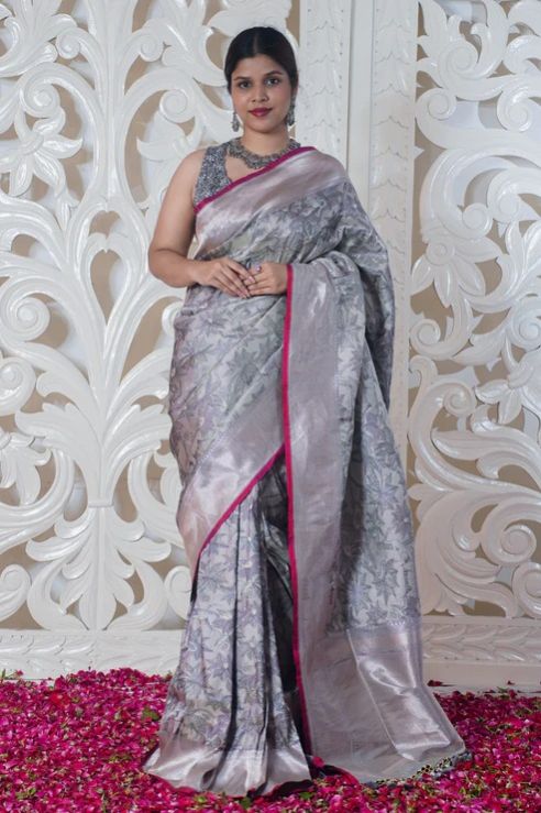 Annapoorna Grey Pure Banarasi Silk Saree