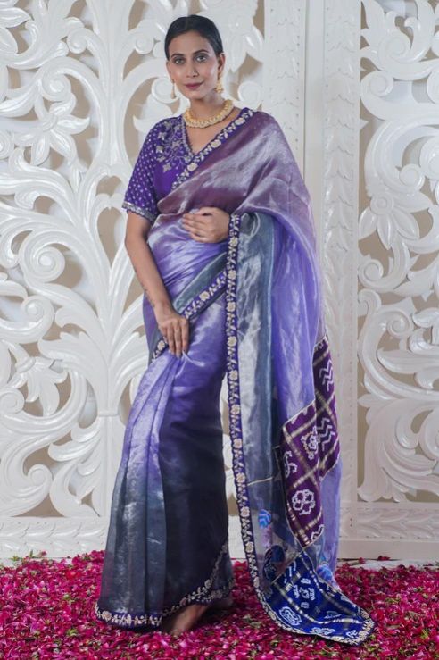 Parashakti Blue Pure Silk Designer Saree with Bandhej Work