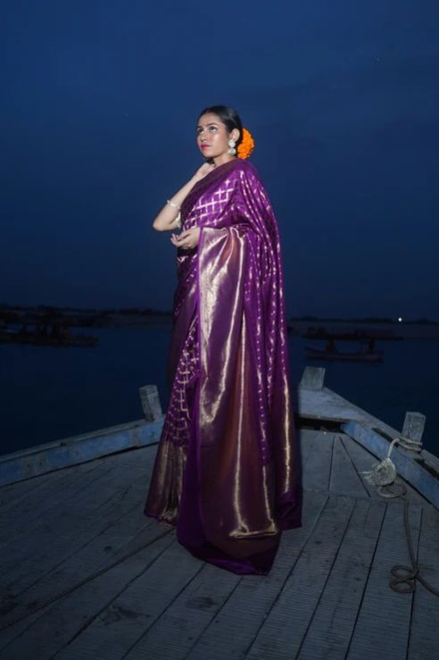 Revati Purple Pure Katan Silk Banarasi Handloom Saree