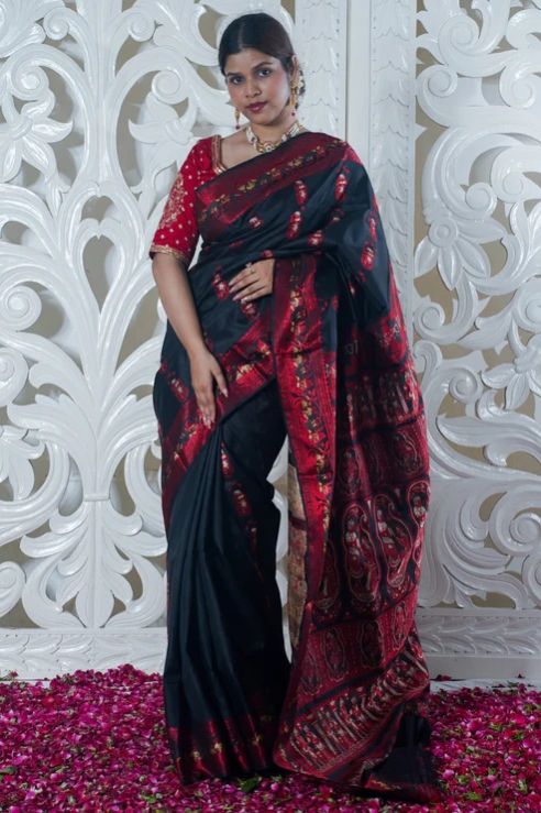 Sarvashakti Black Pure Katan Silk Saree