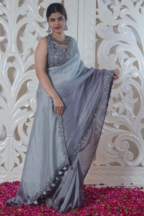 Sharvani Pure Tissue Silk Saree(Embroidery Work on Border)