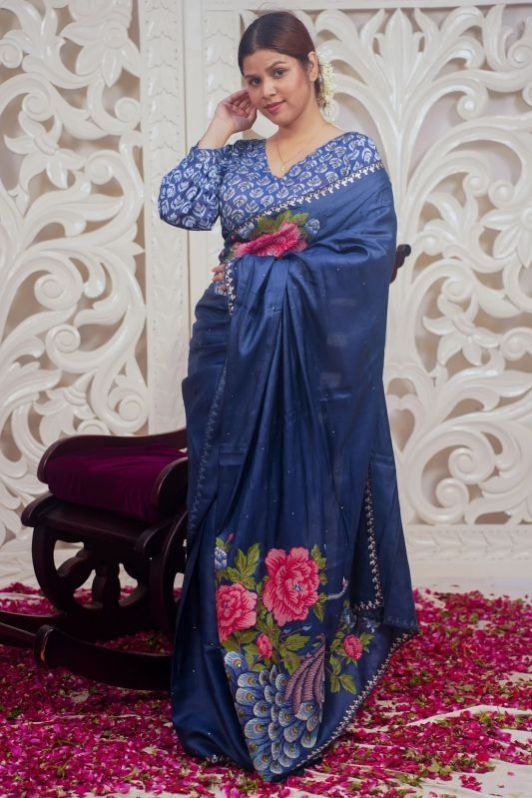 Vindya Royal Blue Designer Pure Silk Saree