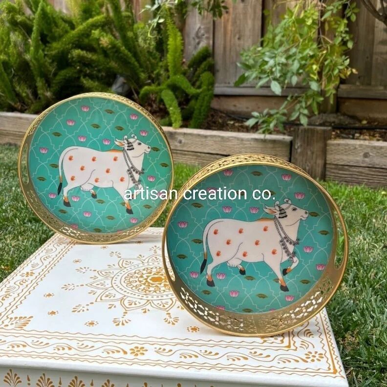 Cow Printed Pichwai Meena Trays