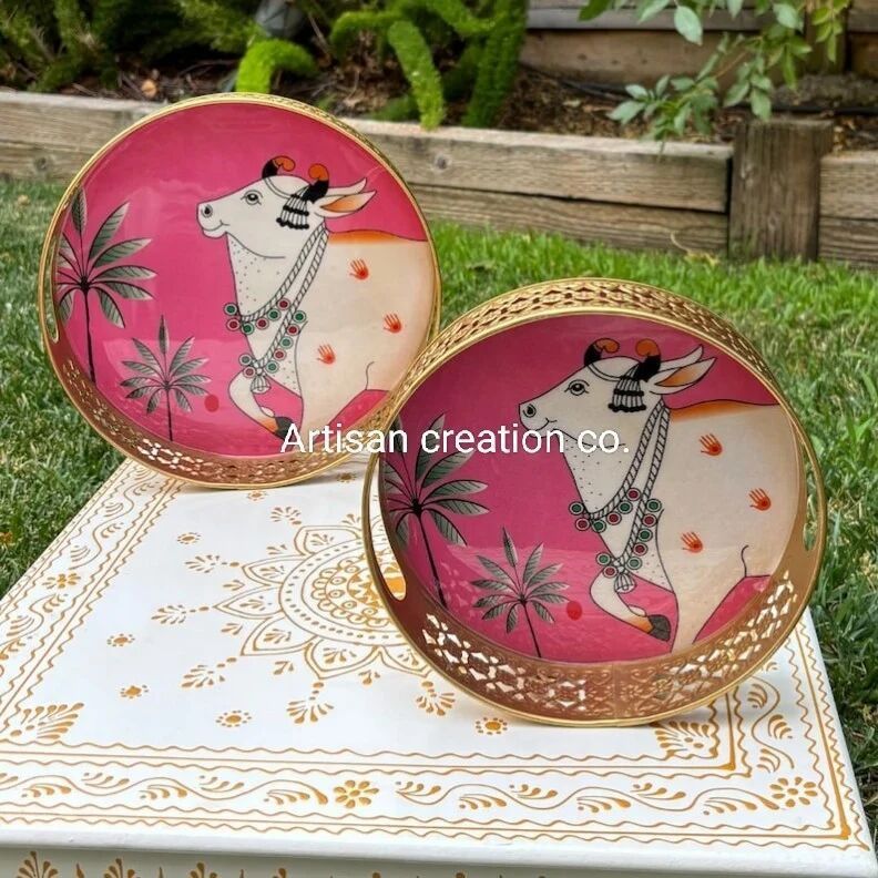 Cow Printed Pichwai Meena Trays