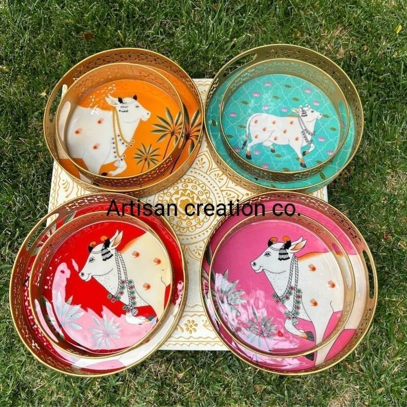 Cow Printed Pichwai Meena Trays