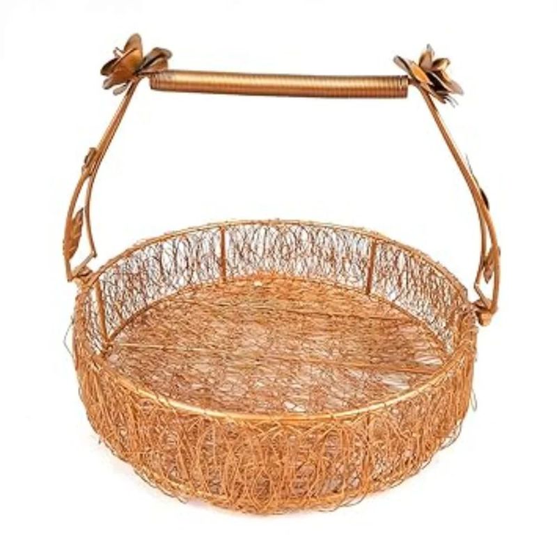 Round Metal Wire Mesh Gold Hamper Basket