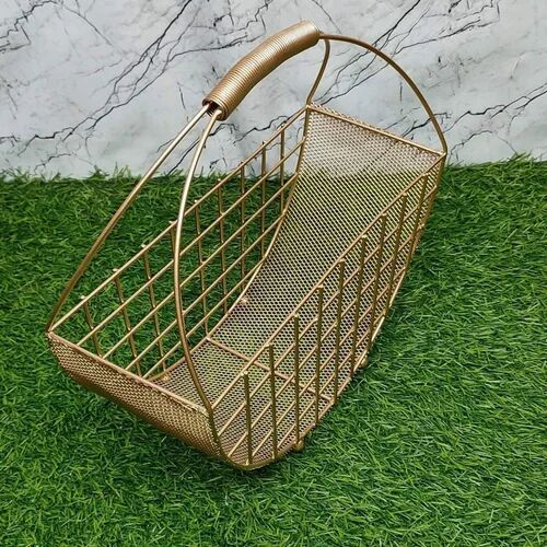 Golden Circular Iron Wire Mesh Cart Hamper Basket