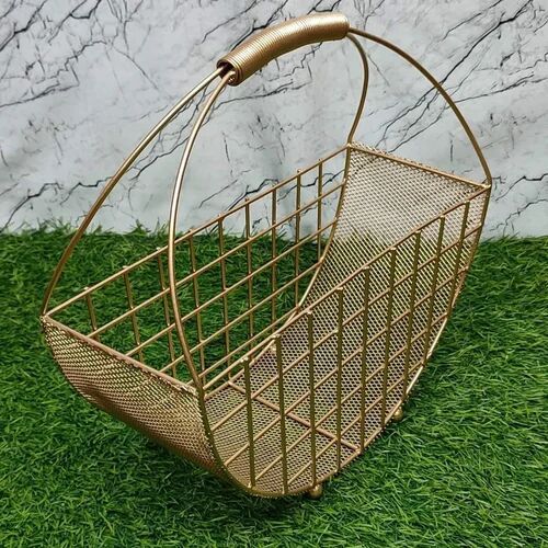 Golden Circular Iron Wire Mesh Cart Hamper Basket