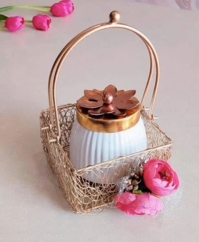 White And Gold Metal with Powder Coating Wedding Basket