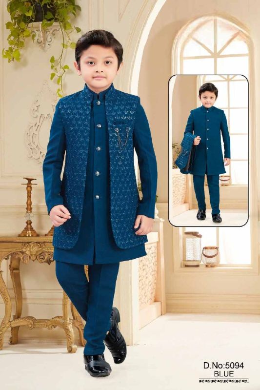 0-14 Years Boys Blue Indo Western Set