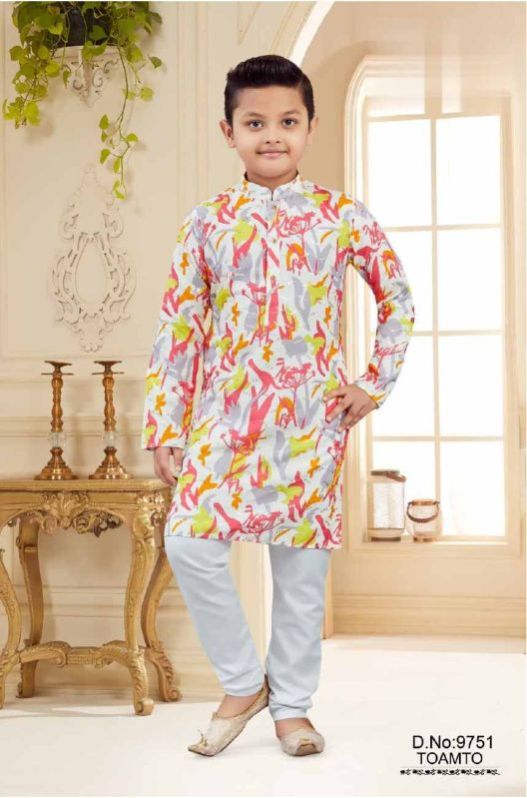 0-5 Years Boys Tomato Colour Kurta Pajama Set
