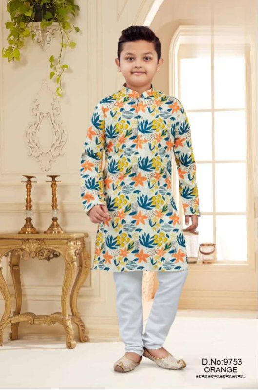 0-5 Years Boys Orange Kurta Pajama Set