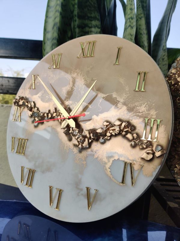 Brown and White Roman Crystal Round Wall Clock