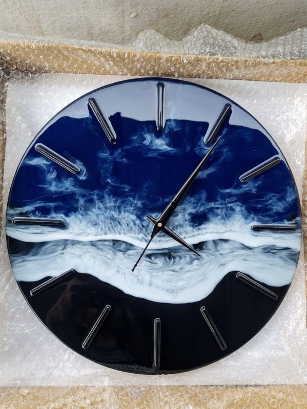 Ocean Blue Crystal Round Wall Clock