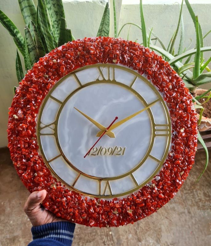 Red Crystal Roman Round Designer Wall Clock