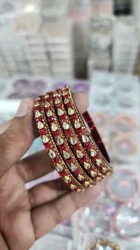 Maroon Stone Work Glass Bangles