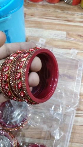 Stone Work Red Sip Bangle Set