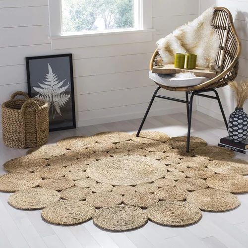 Handmade Brown Flower Jute Rug