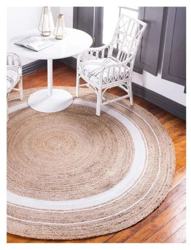 Natural Hand Braided White Round Jute Rug