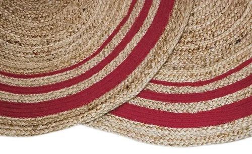 Natural Jute Red Beige Handmade Oval Rug