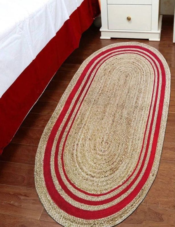 Natural Jute Red Beige Handmade Oval Rug