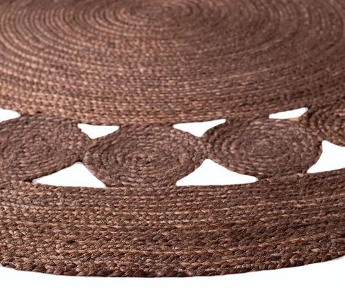 Plain Dark Brown Round Jute Rug