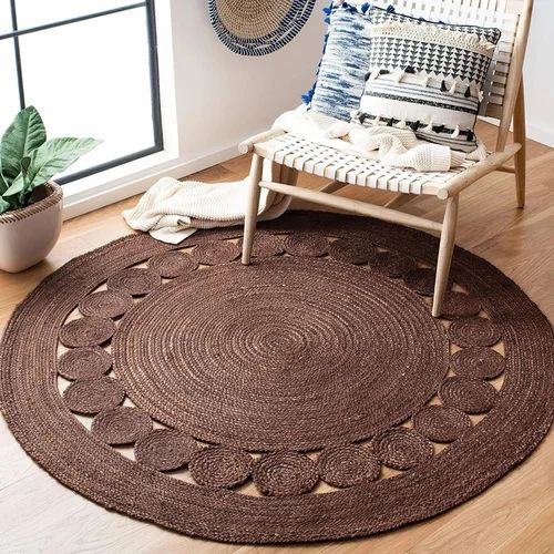 Plain Dark Brown Round Jute Rug