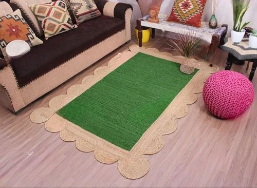 Plain Green Natural Jute Rug