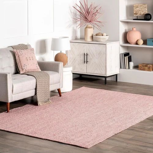 Plain Pink Jute Floor Rug