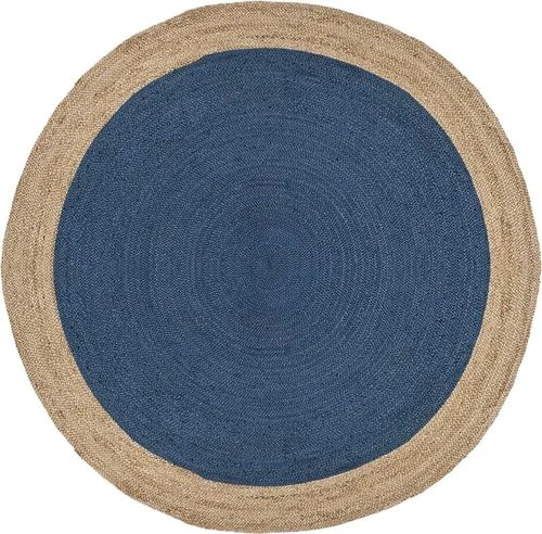 Plain Round Handmade Blue Jute Rug