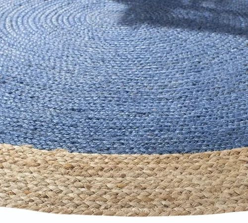 Plain Round Handmade Blue Jute Rug