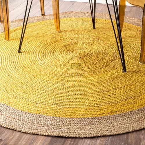 Plain Round Handmade Yellow Jute Rug