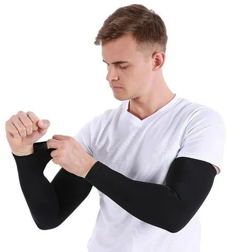 Plain Mens Nylon Arm Sleeves, Color : Black for Sun Protection