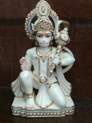 Color Coated 2 Feet Marble Sitting Hanuman Statue for Temple