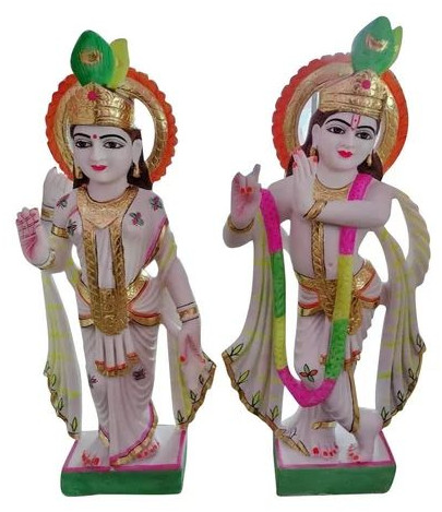 Color Coated 4 Feet Marble Radha Krishna Statue, Color : Multicolors