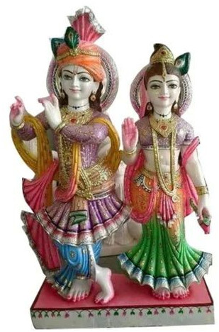 Color Coated 5 Feet Marble Radha Krishna Statue, Color : Multicolors