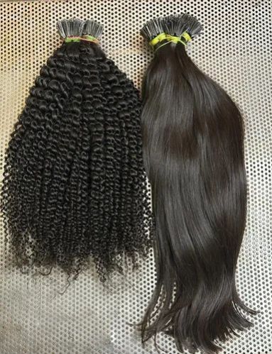 I Tip Hair Extension, Color : Black Curly, Wavy