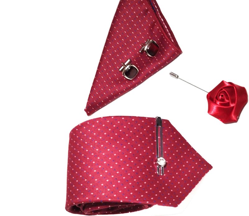 Maroon Polka Dotted Necktie Set