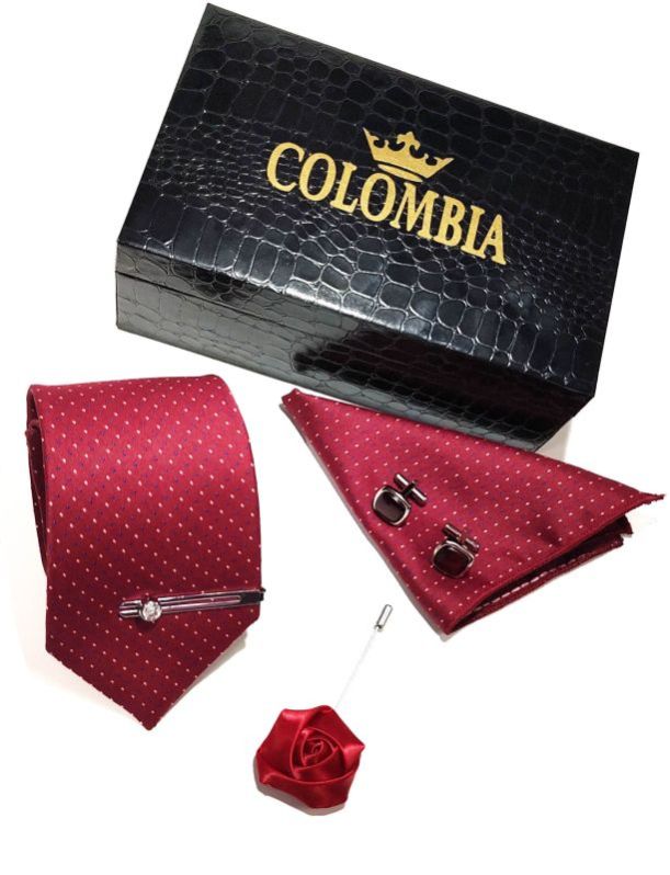 Maroon Polka Dotted Necktie Set